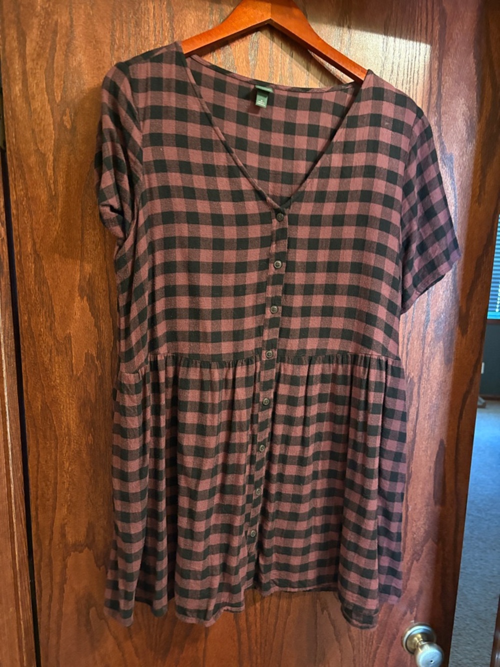 wild fable Brown and Black Plaid Button-Front Mini Dress